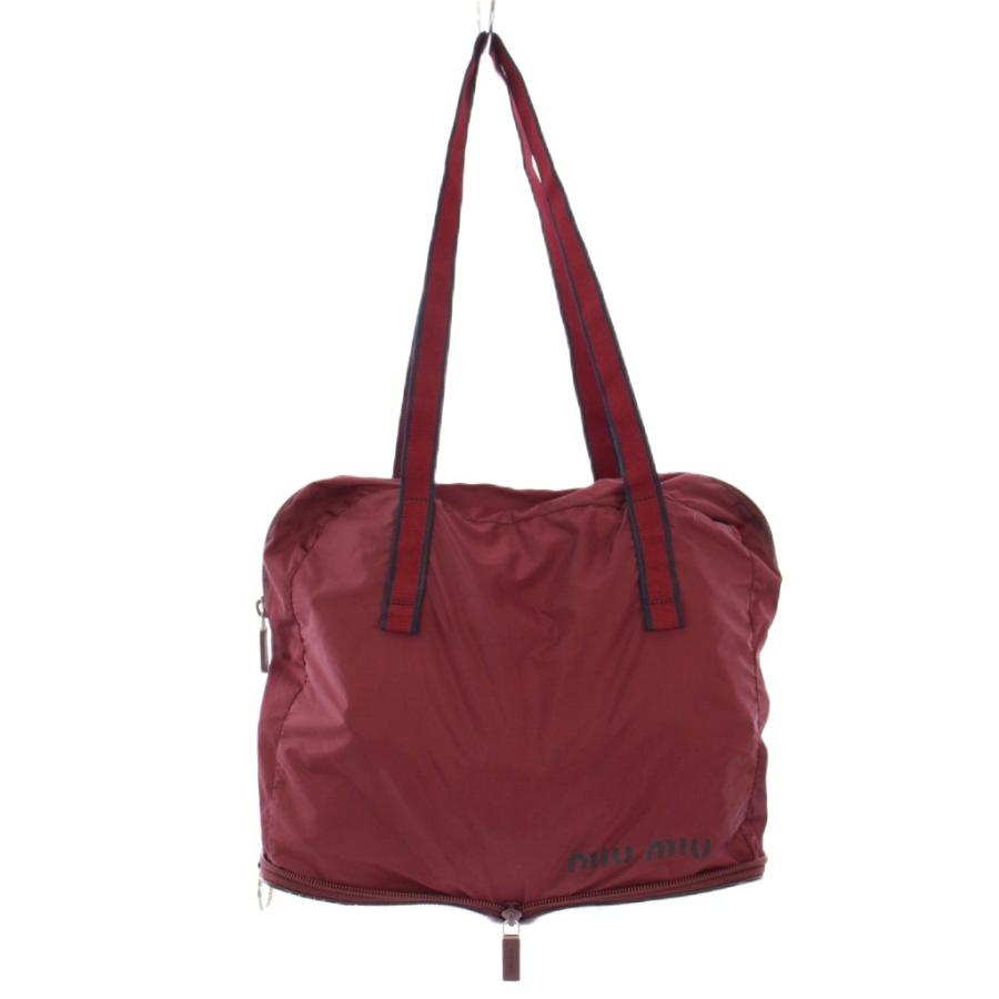 【中古】ミュウミュウ miumiu 折り畳みバッグ トートバッグ ショルダーバッグ ボルドー /TK ■OH レディース miu miu（ミュウミュウ） 折り畳みバッグ トートバッグ ショルダー