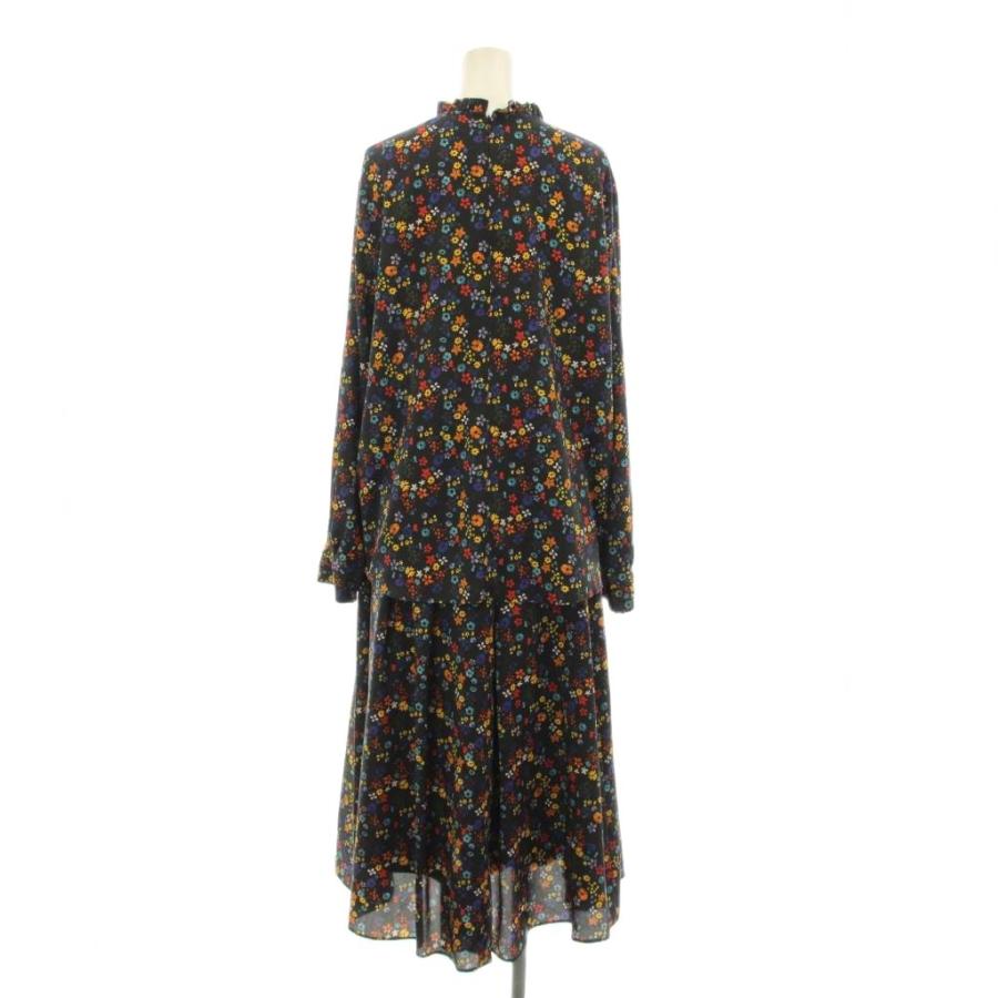【中古】ピーエスポールスミス セットアップ 上下 ブラウス 長袖 フレアスカート ロング マキシ 花柄 44L ピーエスポールスミス セットアップ 上下 ブラウス 長袖 フレア