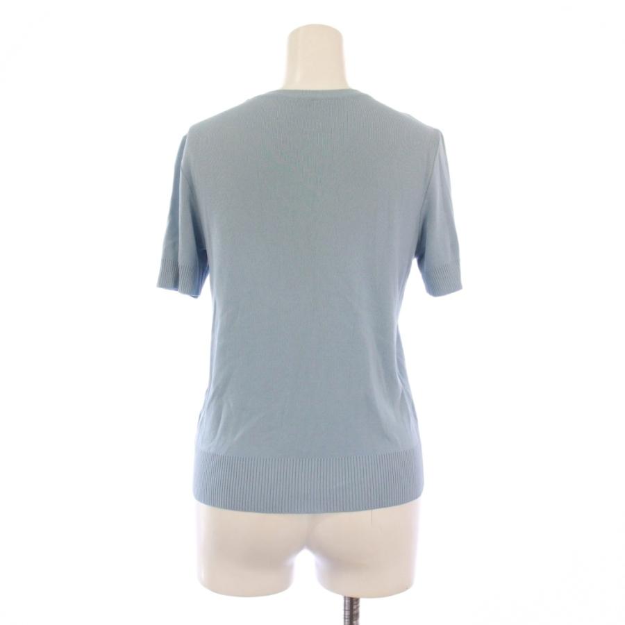 【中古】フォクシー FOXEY リブニット 半袖 クルーネック 薄手 ストレッチ ロゴ 38 水色 ライトブルー FOXEY（フォクシー） リブニット 半袖 クルーネック 薄手 ストレッチ