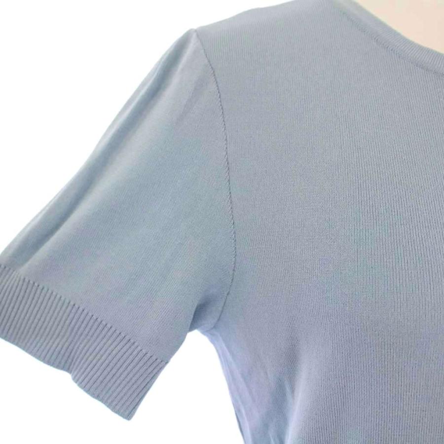 【中古】フォクシー FOXEY リブニット 半袖 クルーネック 薄手 ストレッチ ロゴ 38 水色 ライトブルー FOXEY（フォクシー） リブニット 半袖 クルーネック 薄手 ストレッチ