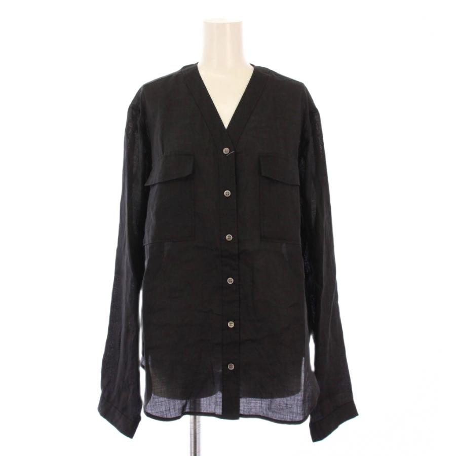 【中古】未使用品 ノーブル NOBLE 25SS ラミーシアーVカラーシャツ ブラウス 長袖 シースルー F 黒 ブラック 未使用品 ノーブル NOBLE 25SS ラミーシアーVカラーシャツ ブラウス