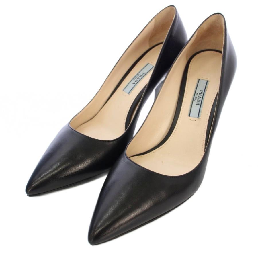 【中古】プラダ PRADA パンプス スムースレザー ポインテッドトゥ 36 黒 /TK レディース PRADA（プラダ） パンプス スムースレザー ポインテッドトゥ 36 黒 /TK