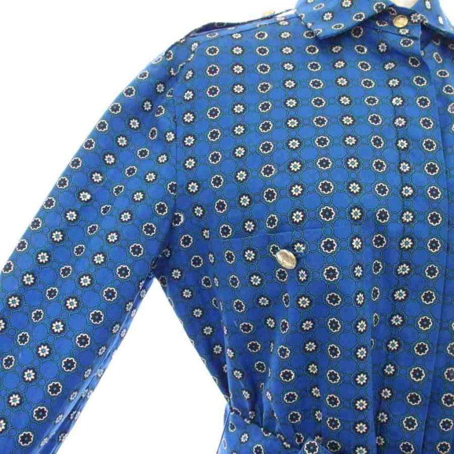 【中古】マックスマーラ シャツワンピース フレア ロング マキシ 長袖 総柄 プリント ベルト付き 36 ブルー 122111026 Max Mara（マックスマーラ） シャツワンピース フレア ロング マキシ