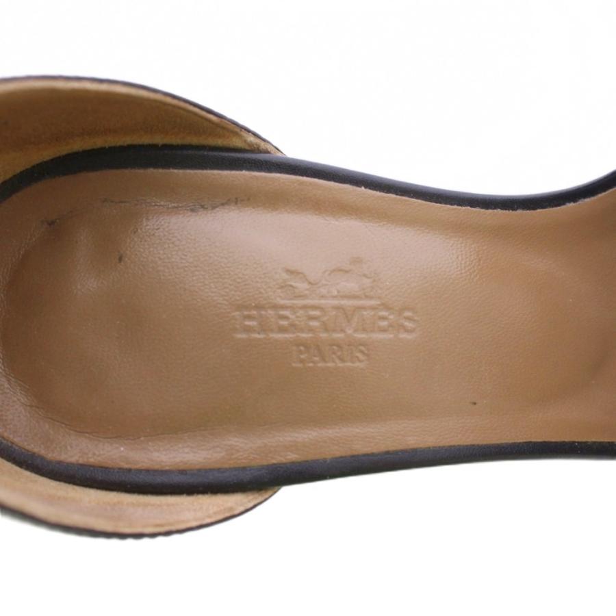 【中古】エルメス レジェンド ストラップサンダル アンクル ラウンドトゥ ウェッジソール レザー Hロゴ レザー 黒 HERMES（エルメス） レジェンド ストラップサンダル アンクル ラウンド