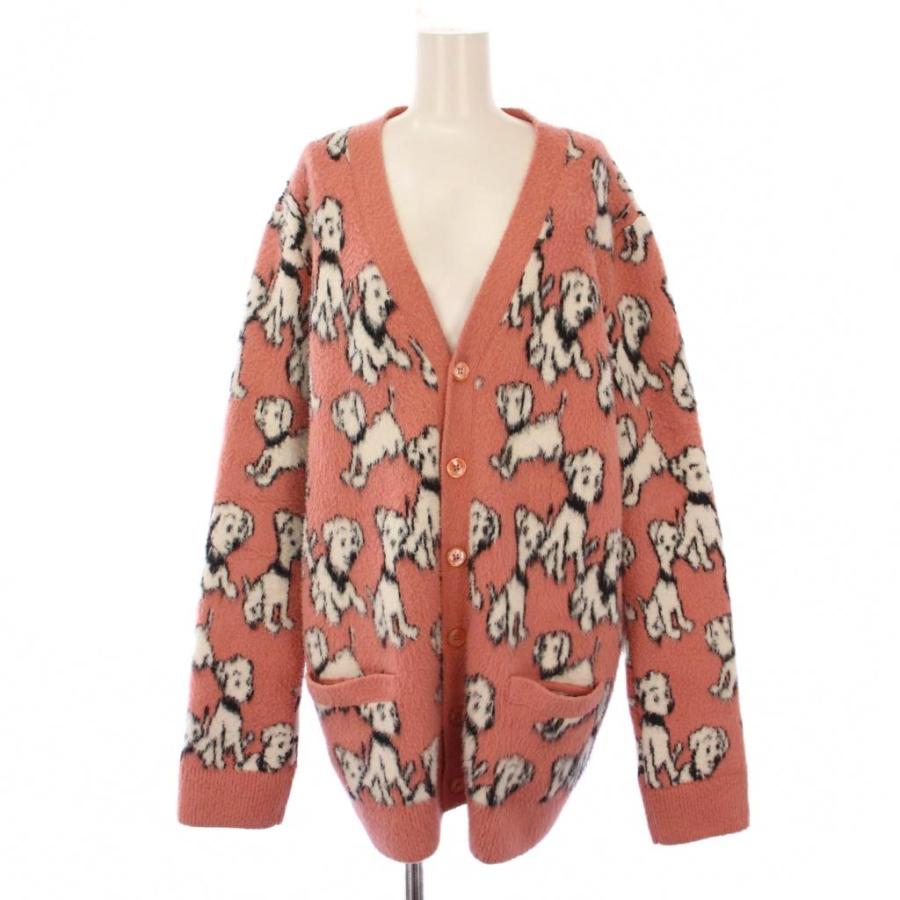 【中古】セリーヌ CELINE 22AW AMY DORIAN ニット カーディガン 長袖 Vネック 犬柄 ウール XS ピンク /BM レディース CELINE（セリーヌ） CELINE 22AW AMY DORIAN ニット カーディガン 長袖