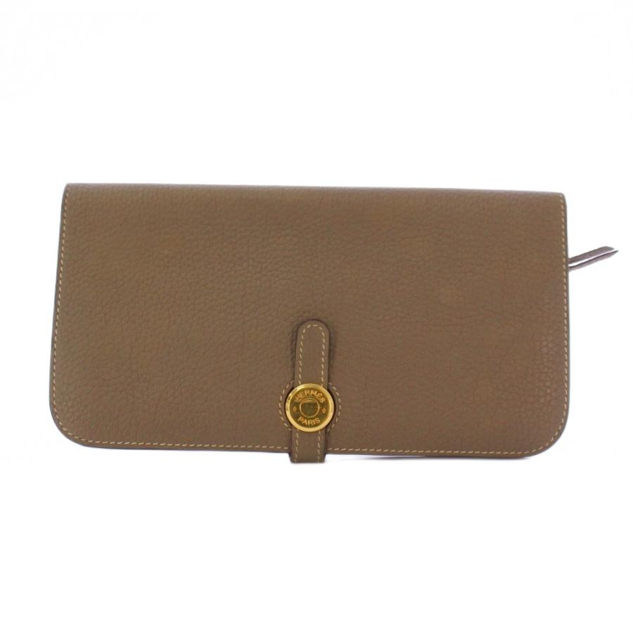 【中古】エルメス HERMES ドゴンロング 長財布 二つ折り エトゥープ □N刻印 /KH ■OH ●D レディース HERMES（エルメス） ドゴンロング 長財布 二つ折り エトゥープ □N刻印