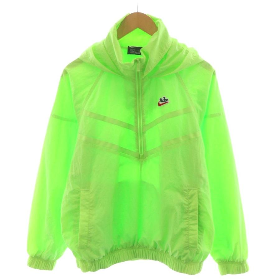 90s NIKE ナイキ ハーフジップナイロンアノラックパーカー ライムグリーン NIKE（ナイキ） パーカー ハーフジップ ロゴ ワッペン ナイロン S