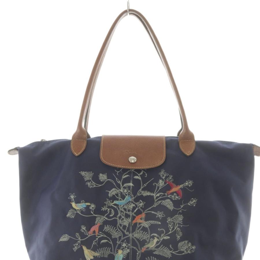 LONGCHAMP（ロンシャン） トートバッグ ハンドバッグ 紺 ネイビー 茶色