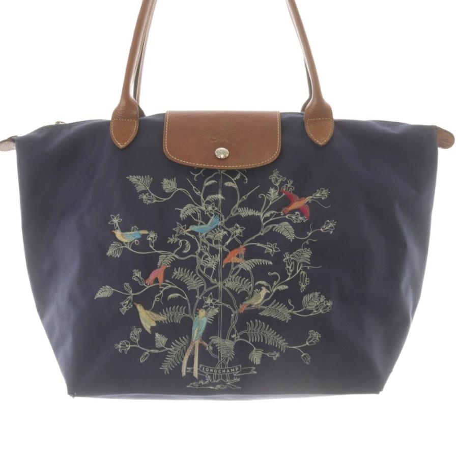 LONGCHAMP（ロンシャン） トートバッグ ハンドバッグ 紺 ネイビー 茶色