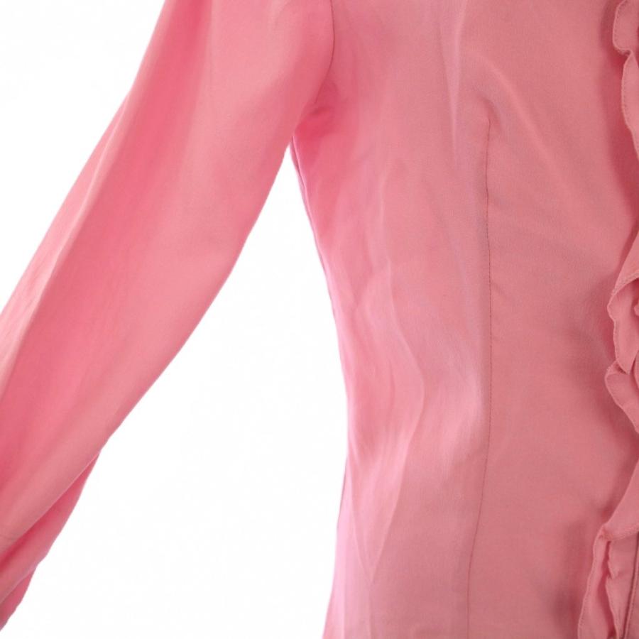 【中古】プラダ PRADA シャツ ブラウス バンドカラー 長袖 フリル ワンカラー シルク 38 ピンク /BB レディース PRADA（プラダ） シャツ ブラウス バンドカラー 長袖 フリル ワン