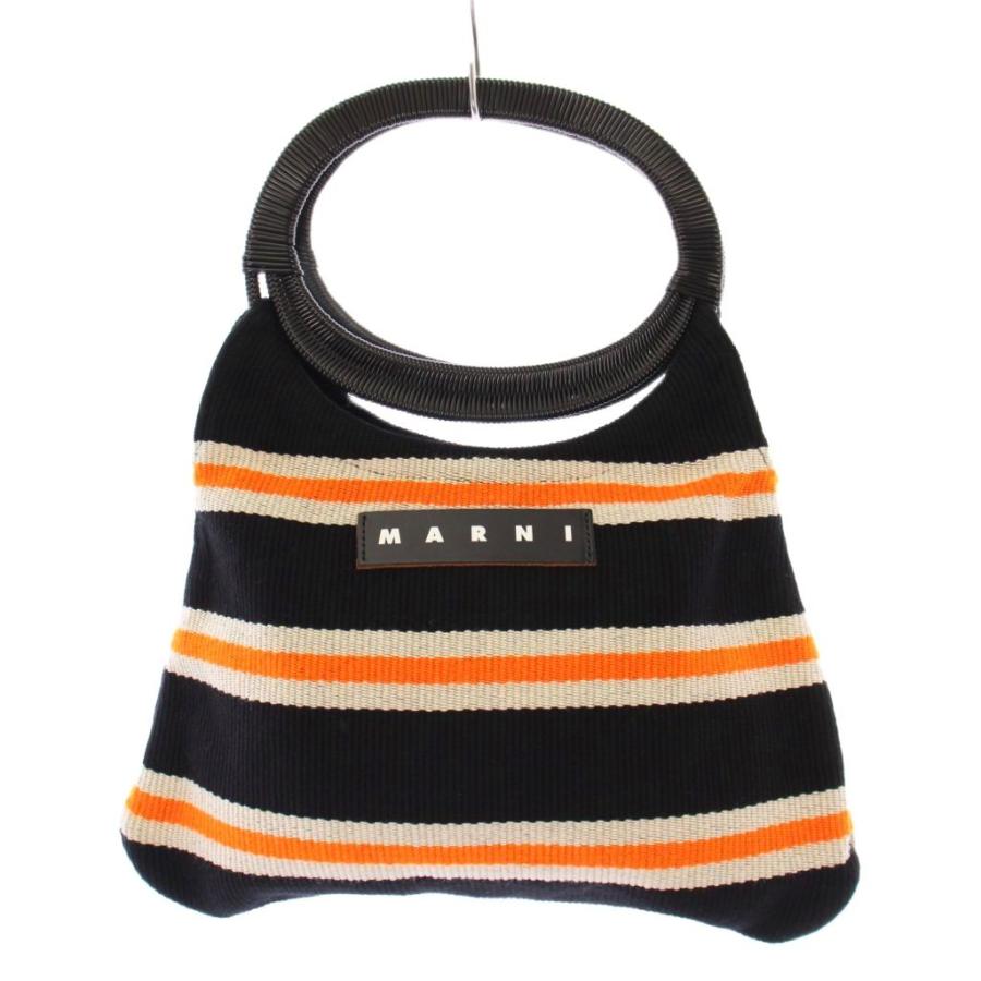 MARNI（マルニ） ボートバッグ ハンドバッグ ロゴ ボーダー柄 黒