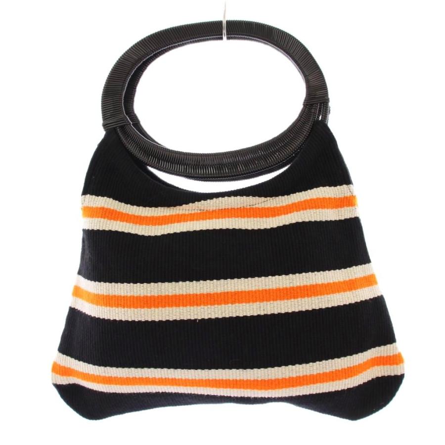 【美品】MARNI マルニ　ボードバッグ　ボーダー　ブラック　オレンジ MARNI（マルニ） ボートバッグ ハンドバッグ ロゴ ボーダー柄 黒