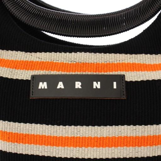 【美品】MARNI マルニ　ボードバッグ　ボーダー　ブラック　オレンジ MARNI（マルニ） ボートバッグ ハンドバッグ ロゴ ボーダー柄 黒