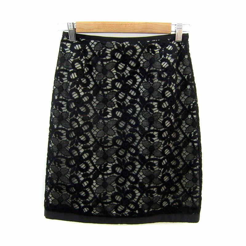 エムズグレィシー花柄フレアスカート ひざ丈 黒 エムズグレイシー M'S GRACY フレアスカート ひざ丈 花柄 刺繍 38 M 黒