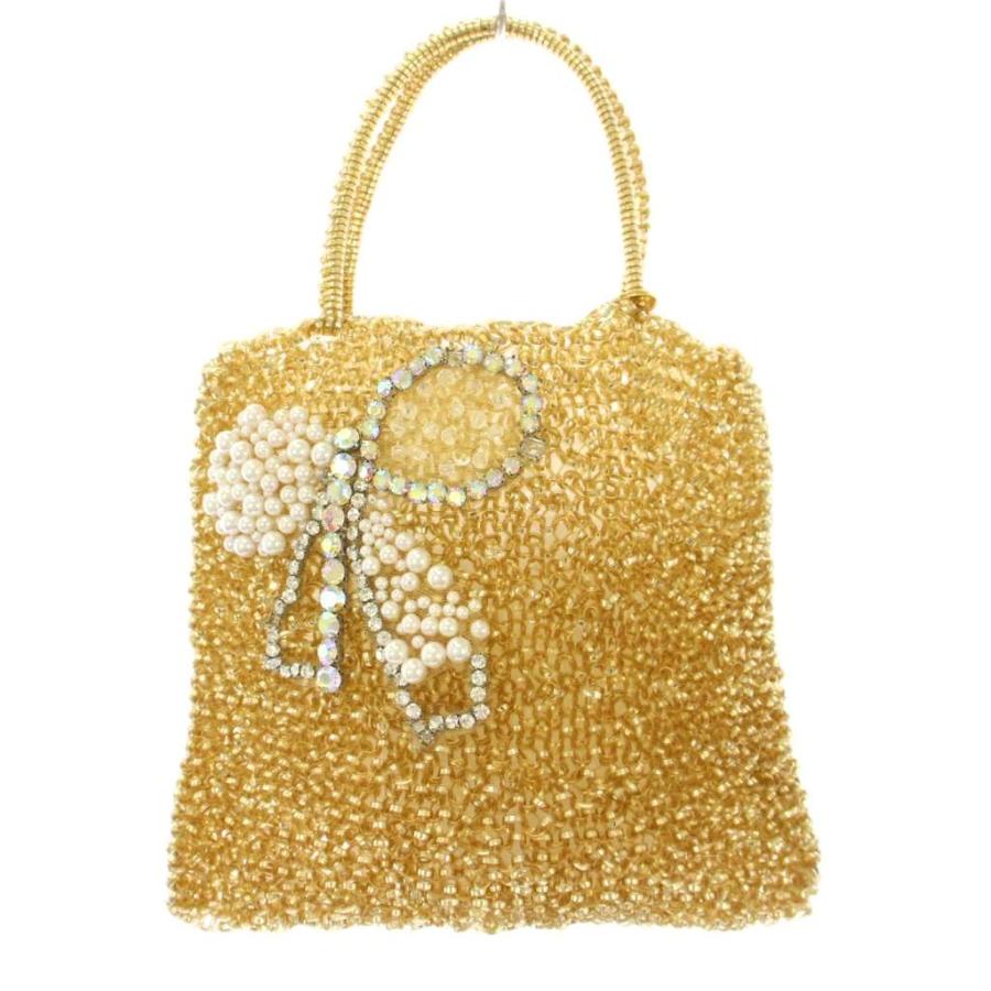 美品】 ANTEPRIMA ビジュー ハンドバッグ ゴールド パール リボン