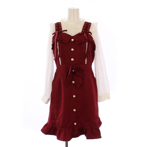 美品 リズリサ  長袖  ワンピ リズリサ LIZ LISA ワンピース ひざ丈 長袖 ブラウスドッキング リボン
