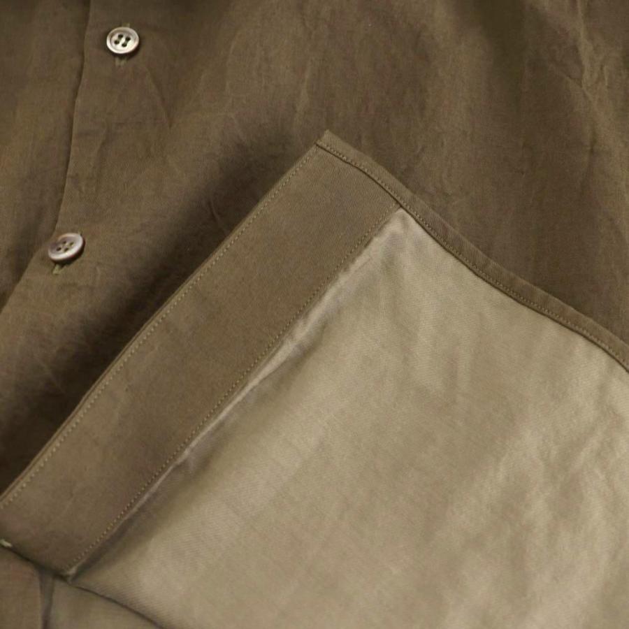 ヤマウチ 山内 塩縮加工コットンリネン シャツ 長袖 麻 3 カーキ YC41