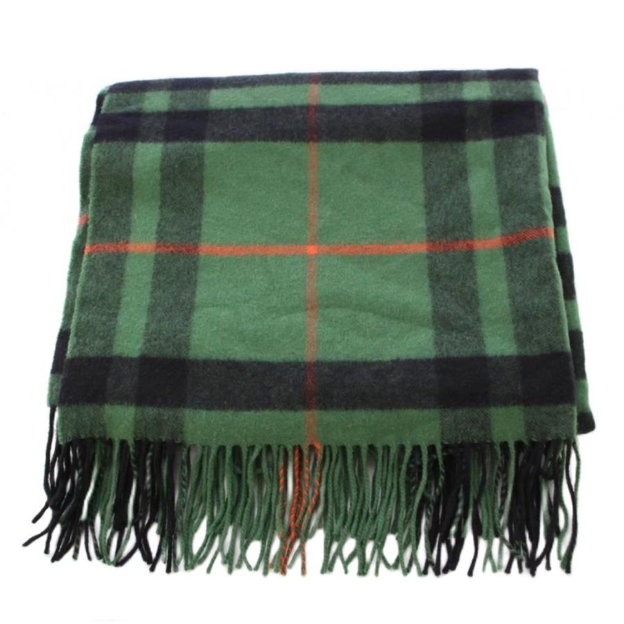 【中古】ジョンストンズオブエルガン drawer別注 大判ストール マフラー フリンジ カシミヤ チェック柄 緑 黒 ジョンストンズオブエルガン Johnstons of Elgin drawer別注 大判