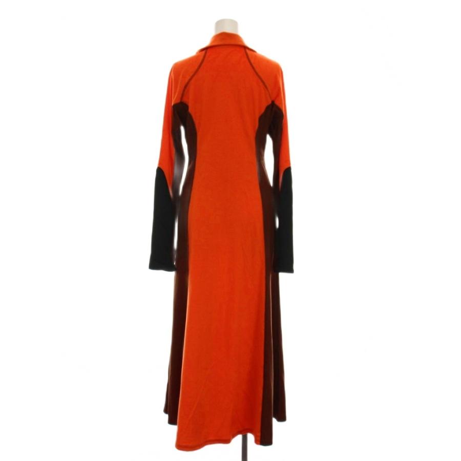 【中古】未使用品 マメクロゴウチ  22AW ベロアジャージーフレアドレス ワンピース ロング 長袖 2 オレンジ 茶色 未使用品 マメクロゴウチ 22AW ベロアジャージーフレアドレス