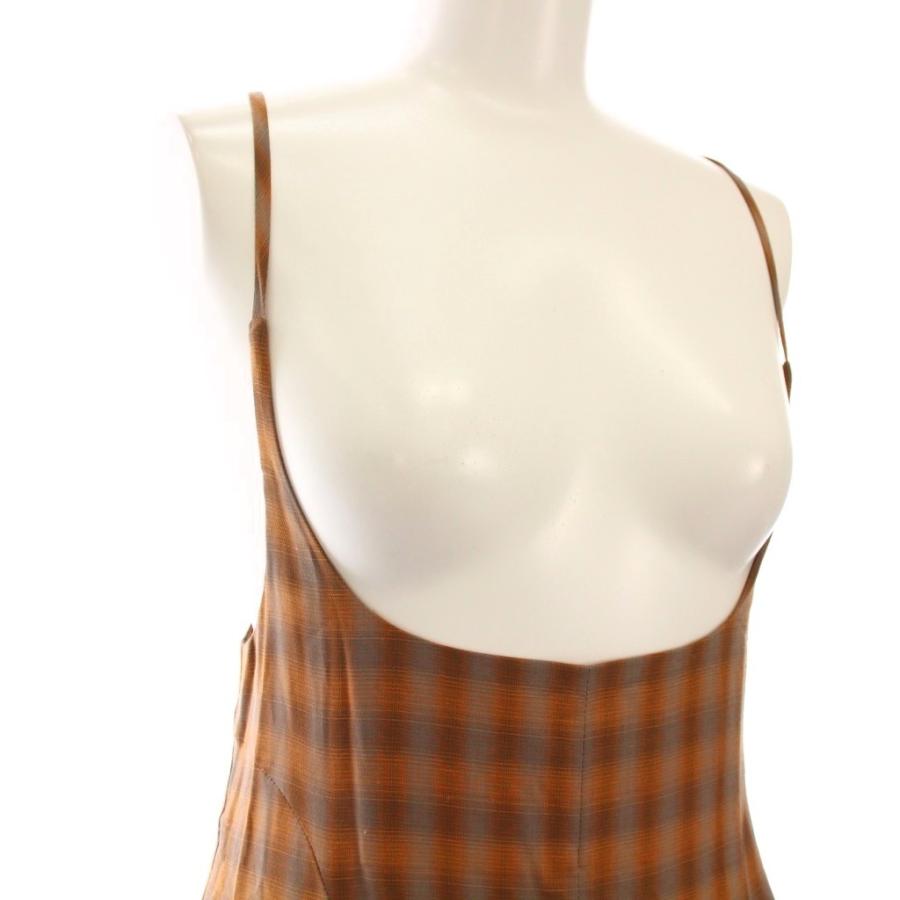 【中古】未使用品 マメクロゴウチ  23SS リネン ミックス オンブレチェック キャミソール ドレス ワンピース 2 茶色 未使用品 マメクロゴウチ 23SS リネン ミックス オンブレチェック