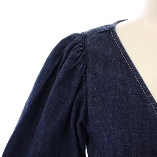 【中古】ケイトスペード KATE SPADE フレアワンピース マキシ ロング デニム 半袖 Vネック パフスリーブ インディゴ kate spade NEW YORK（ケイト・スペード ニューヨーク） ケイト