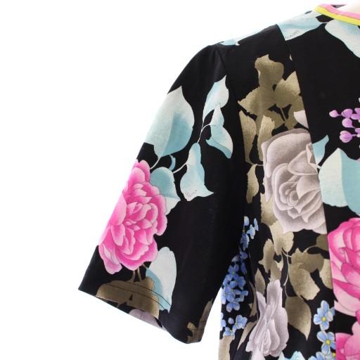 【中古】レオナール LEONARD FASHION ワンピース ひざ丈 半袖 クルーネック ストレッチ 花柄 38 黒 マルチカラー LEONARD（レオナール） LEONARD FASHION ワンピース ひざ丈 半袖