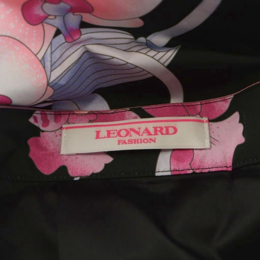 【中古】未使用品 レオナール LEONARD ファッション FASHION フレアスカート ひざ丈 花柄 2 ピンク 黒 LEONARD（レオナール） 未使用品 ファッション FASHION フレアスカート