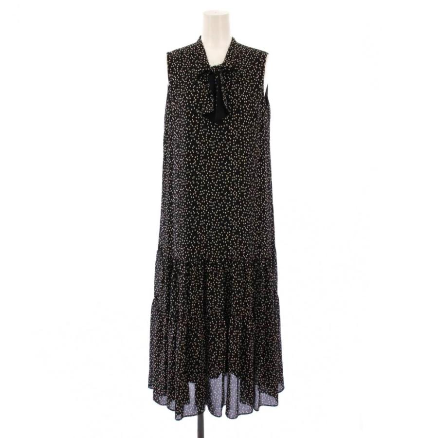 【中古】未使用品 アナイ ミニドットティアードボウタイワンピース フレア ミモレ ロング ノースリーブ 36 黒 白 未使用品 アナイ ANAYI 23SS ミニドットティアードボウタイワンピース