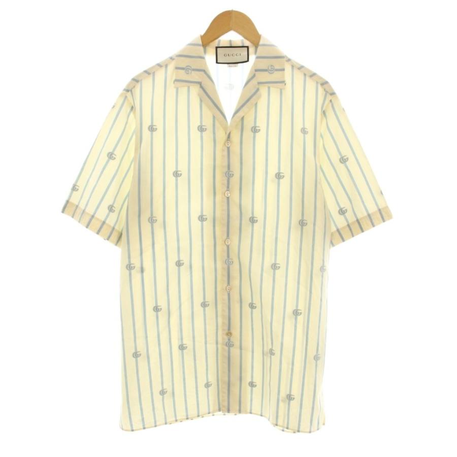 【中古】グッチ ダブルG ストライプ コットン ボウリングシャツ カジュアルシャツ 半袖 オープンカラー 623156 ZAD7M GUCCI（グッチ） ダブルG ストライプ コットン ボウリングシャツ
