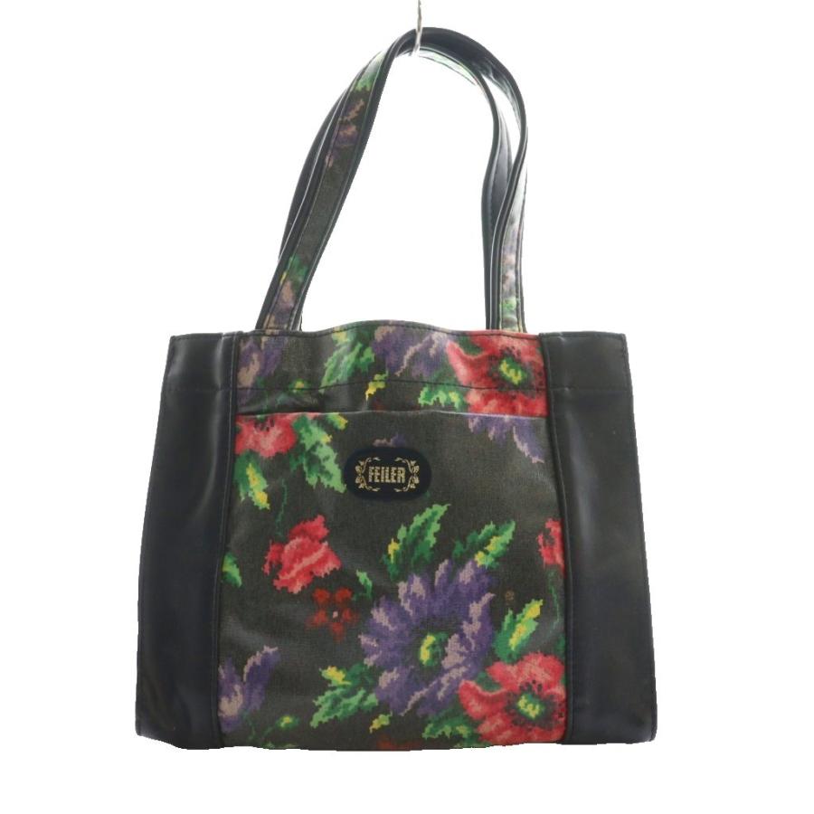 FEILER フェイラー　花柄エコバッグ 黒色 新品 FEILER(フェイラー) 花 フラワー ハンドバッグ 黒 ブラック ビニール