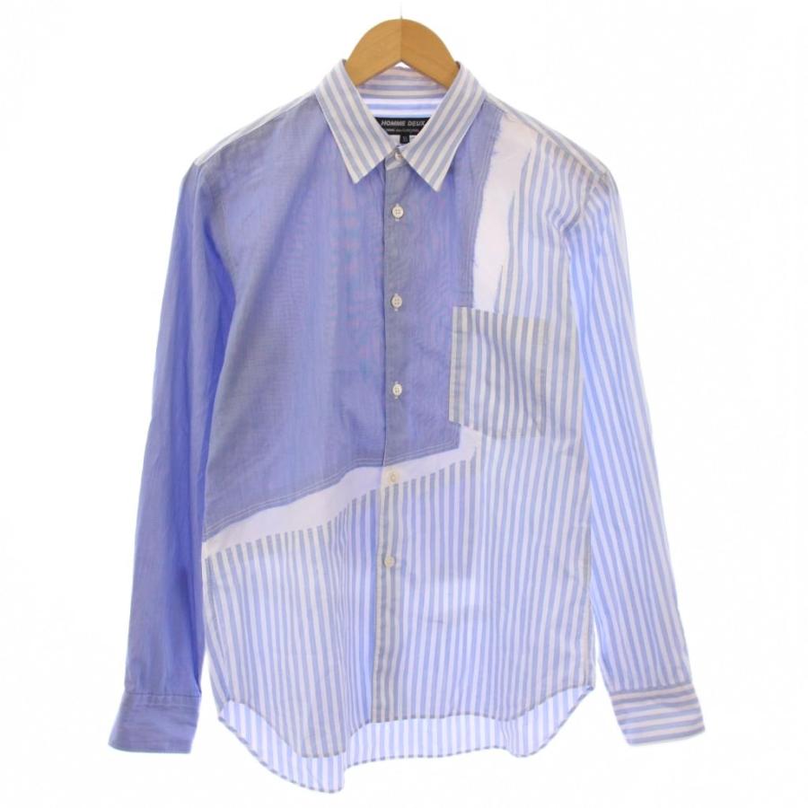 【中古】コムデギャルソンオムドゥ AD2021 カジュアルシャツ 長袖 レギュラーカラー ストライプ柄 XS 水色 コムデギャルソンオムドゥ COMME des GARCONS HOMME DEUX AD2021