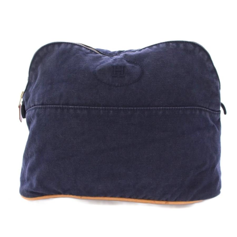 エルメス　ボリードポーチ　ネイビー　GM HERMES（エルメス） ボリードGMキャンバスポーチ バス用 Hロゴ 紺