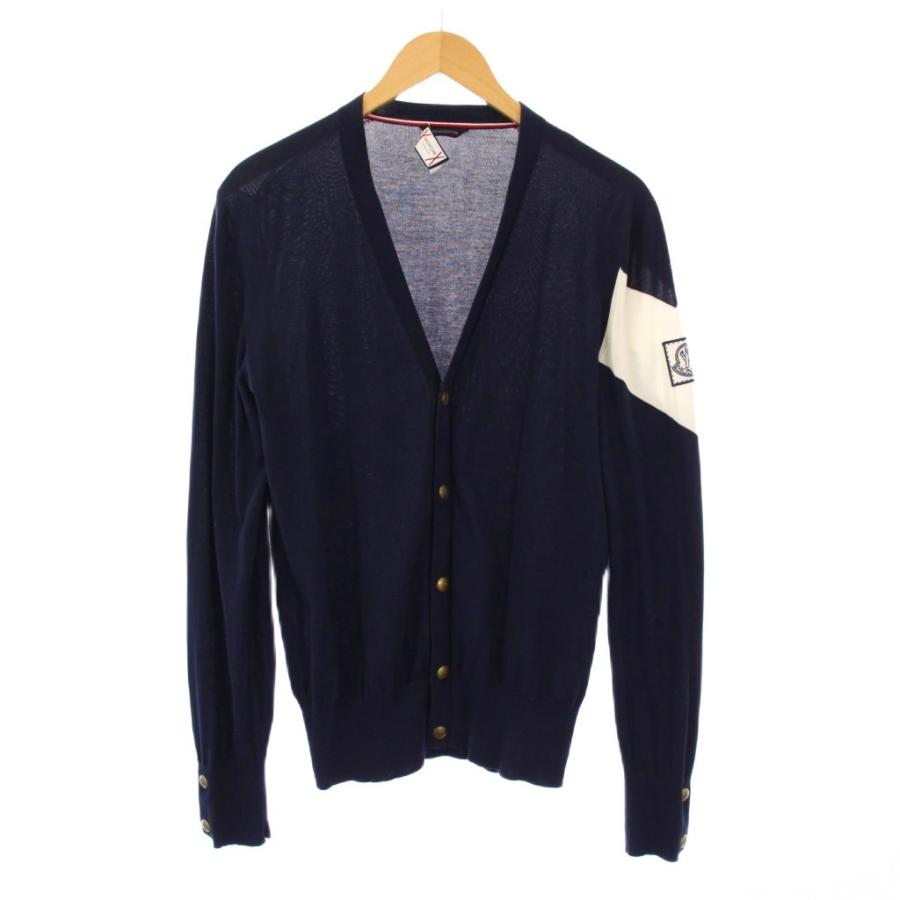 【中古】モンクレール MONCLER GAMME BLEU ニットカーディガン 長袖 Vネック ストレッチ 薄手 ロゴ M 紺 ネイビー MONCLER（モンクレール） MONCLER GAMME BLEU ニットカーディガン 長袖