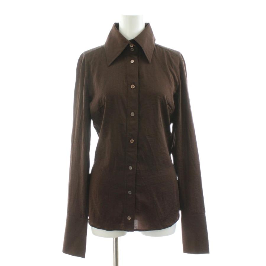 【中古】グッチ GUCCI シャツ ブラウス 長袖 GG柄 プリント シルク 40 茶 ブラウン 113241 /KU レディース GUCCI（グッチ） シャツ ブラウス 長袖 GG柄 プリント シルク 40 茶