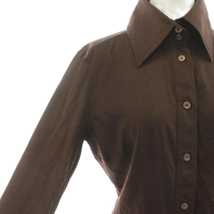 GUCCI（グッチ） シャツ ブラウス 長袖 GG柄 プリント シルク 40 茶