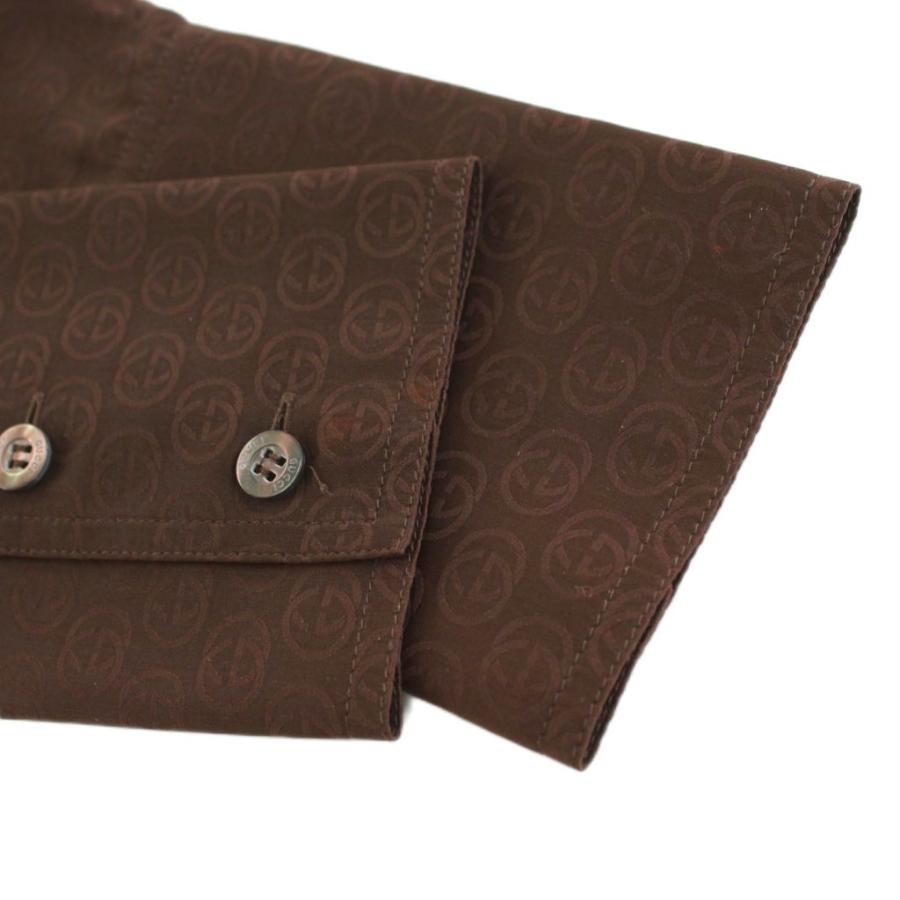 GUCCI 長袖 シャツ トップス ブラウス ブラウン L 40/15 3/4 GUCCI（グッチ） シャツ ブラウス 長袖 GG柄 プリント シルク 40 茶