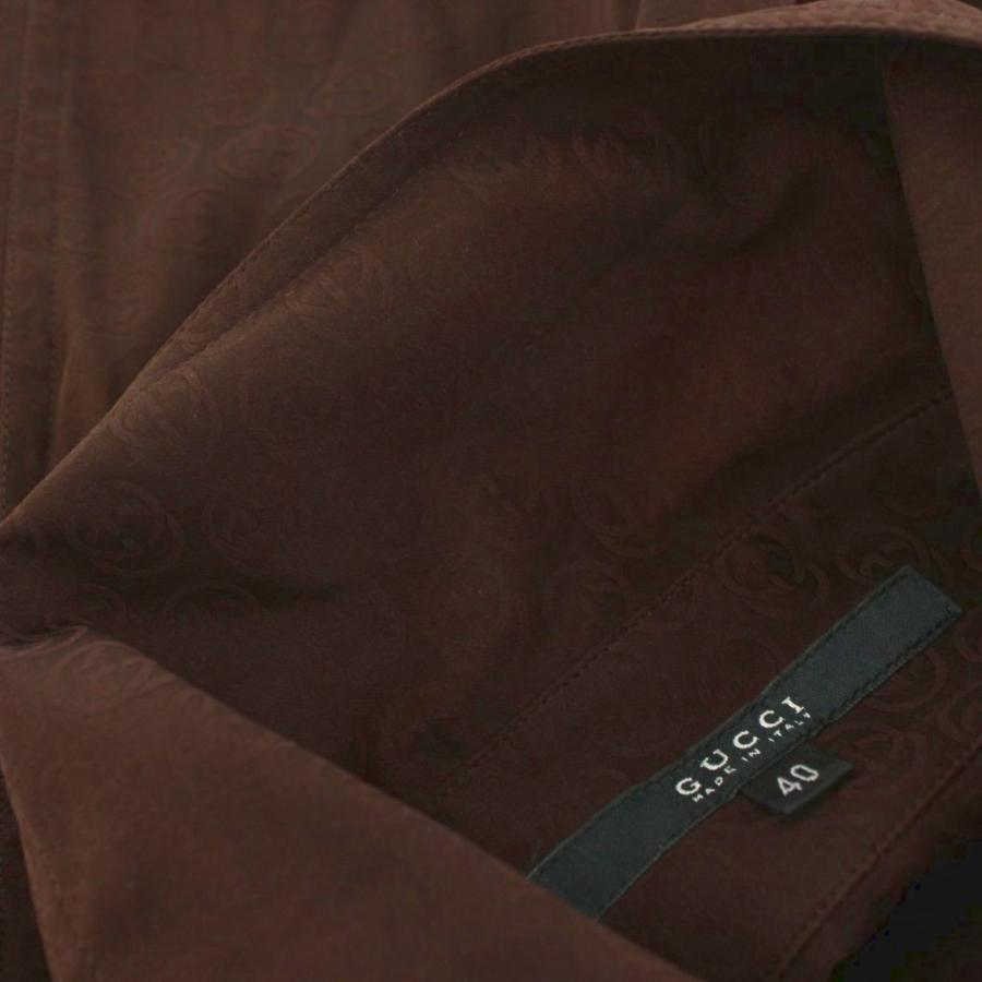 GUCCI 長袖 シャツ トップス ブラウス ブラウン L 40/15 3/4 GUCCI（グッチ） シャツ ブラウス 長袖 GG柄 プリント シルク 40 茶