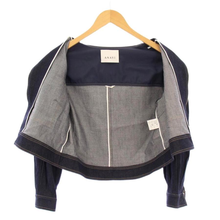 【中古】アナイ ANAYI ノーカラージャケット デニム アウター ショート丈 ジップアップ シルク混 34 インディゴ アナイ ANAYI ノーカラージャケット デニム アウター ショート丈
