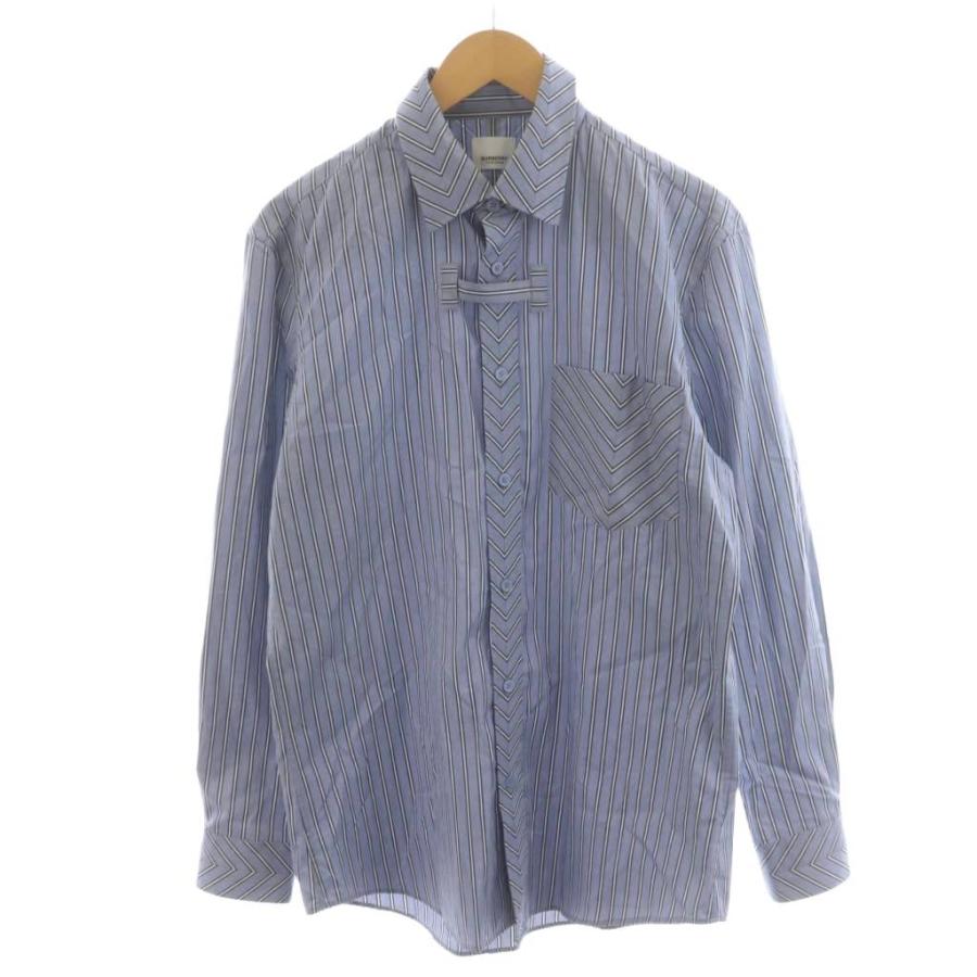 【中古】バーバリー BURBERRY シャツ 長袖 ストライプ柄 ネクタイ付き コットン 39 水色 ライトブルー 4549281 BURBERRY（バーバリー） シャツ 長袖 ストライプ柄 ネクタイ付き