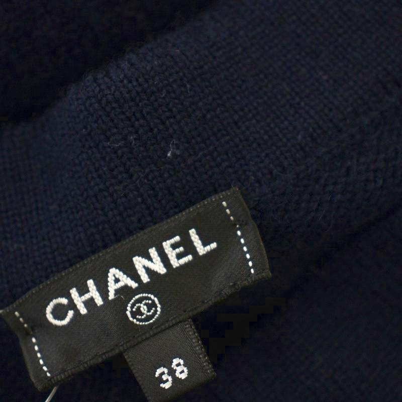 【中古】シャネル CHANEL カシミヤ ニット ラップスカート フリンジ ココマークボタン ひざ丈 38 ネイビー CHANEL（シャネル） カシミヤ ニット ラップスカート フリンジ ココ