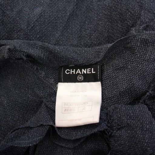 【中古】シャネル CHANEL シャツ ブラウス フリル ノースリーブ シアー シースルー シルク 38 紺 ネイビー CHANEL（シャネル） シャツ ブラウス フリル ノースリーブ シアー