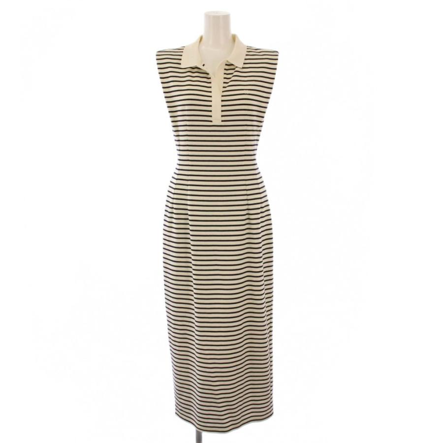 【中古】ハーリップトゥ フレンチスリーブポロロングワンピース ノースリーブ スキッパー ボーダー柄 M 黒 白 ハーリップトゥ フレンチスリーブポロロングワンピース ノースリーブ