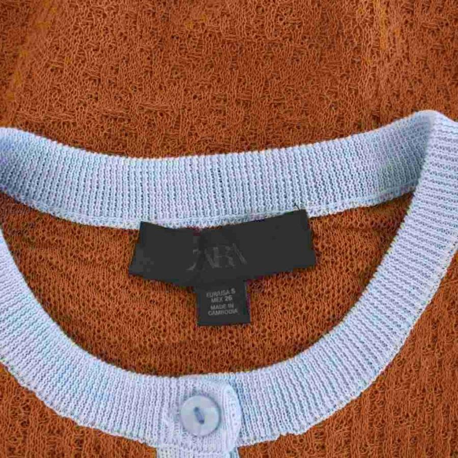 ZARA（ザラ） カーディガン ニット リネン混 長袖 S 茶色 ブラウン 青