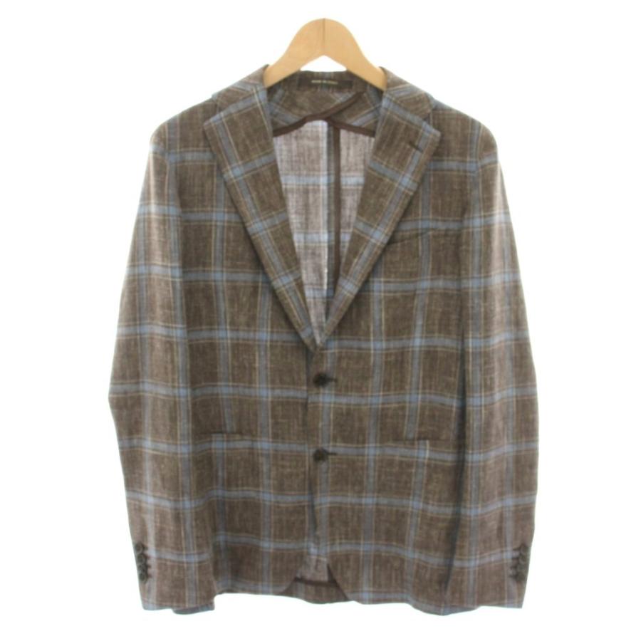 【中古】タリアトーレ テーラードジャケット シングル チェック柄 麻 リネン混 46/R 茶 水色 1SMC22K メンズ タリアトーレ TAGLIATORE テーラードジャケット シングル チェック柄