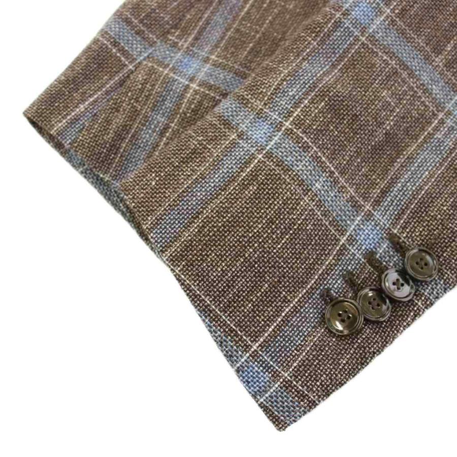 【中古】タリアトーレ テーラードジャケット シングル チェック柄 麻 リネン混 46/R 茶 水色 1SMC22K メンズ タリアトーレ TAGLIATORE テーラードジャケット シングル チェック柄