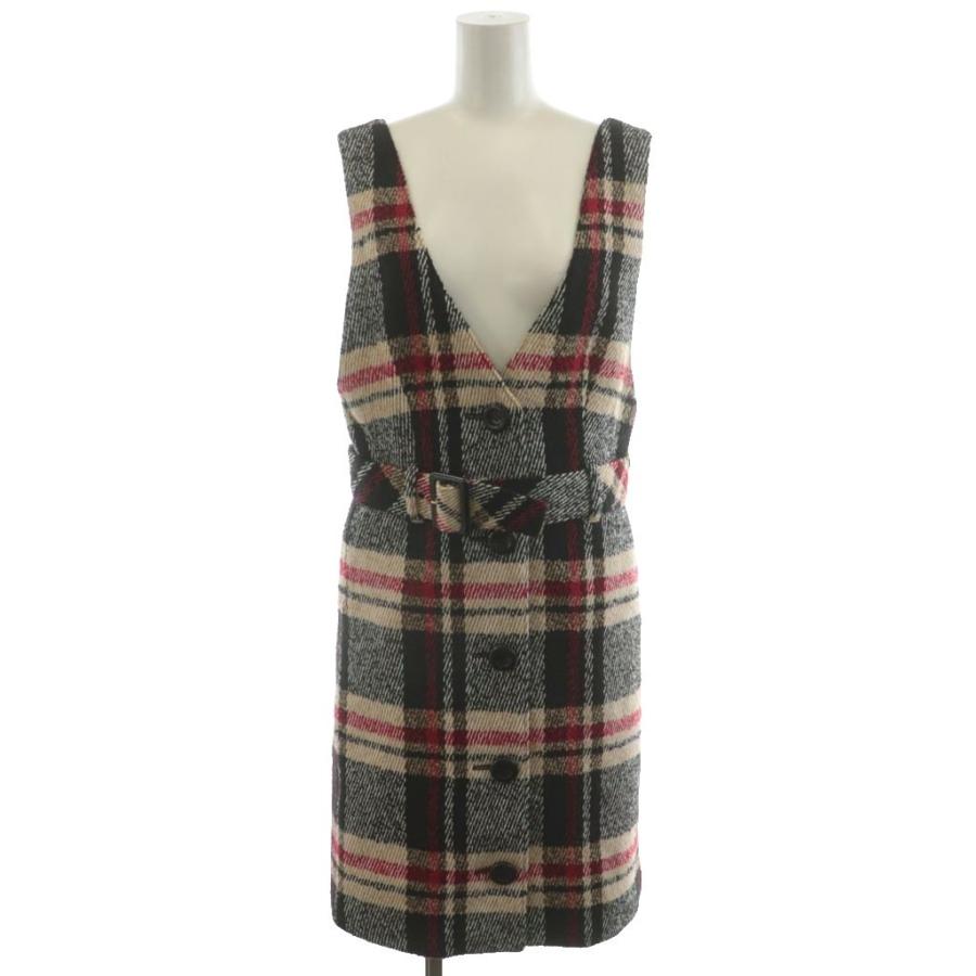 【中古】ブルーレーベルクレストブリッジ ジャンパースカート ひざ丈 チェック柄 ベルト付き 36 ベージュ 黒 赤 ブルーレーベルクレストブリッジ BLUE LABEL CRESTBRIDGE ジャンパー