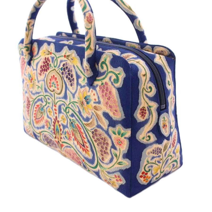【中古】岡重謹製 友禅 利休バッグ お茶席バッグ 正絹友禅バッグ ハンドバッグ シルク 花柄 総柄 青 マルチカラー 岡重謹製 友禅 利休バッグ お茶席バッグ 正絹友禅バッグ ハンドバッグ
