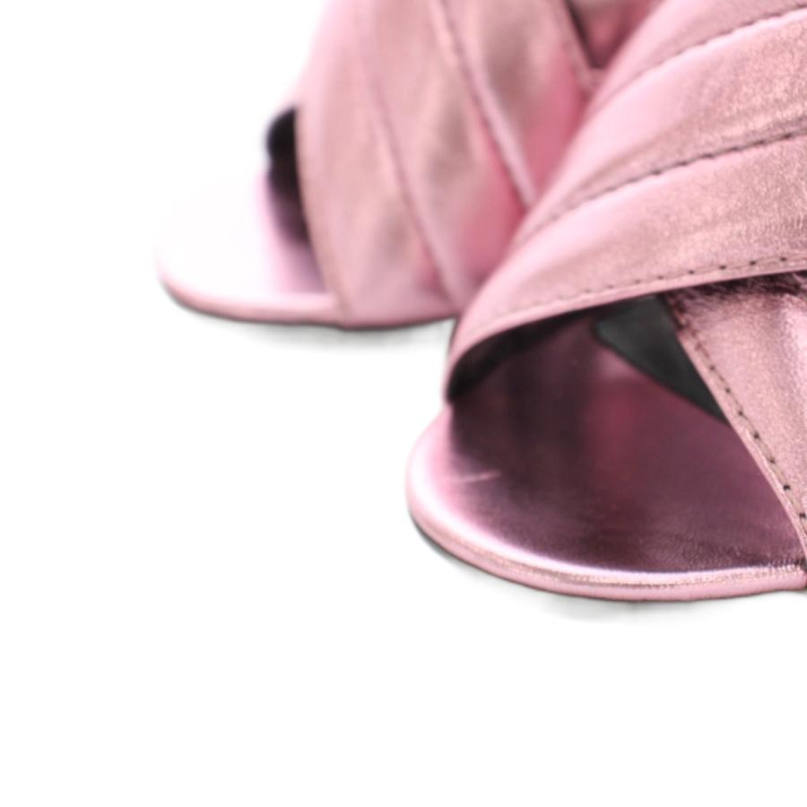 【中古】グッチ シルビアクロスオーバーミュールサンダル ツイスト レザー 38 メタリックピンク 408306 レディース GUCCI（グッチ） シルビアクロスオーバーミュールサンダル ツイスト