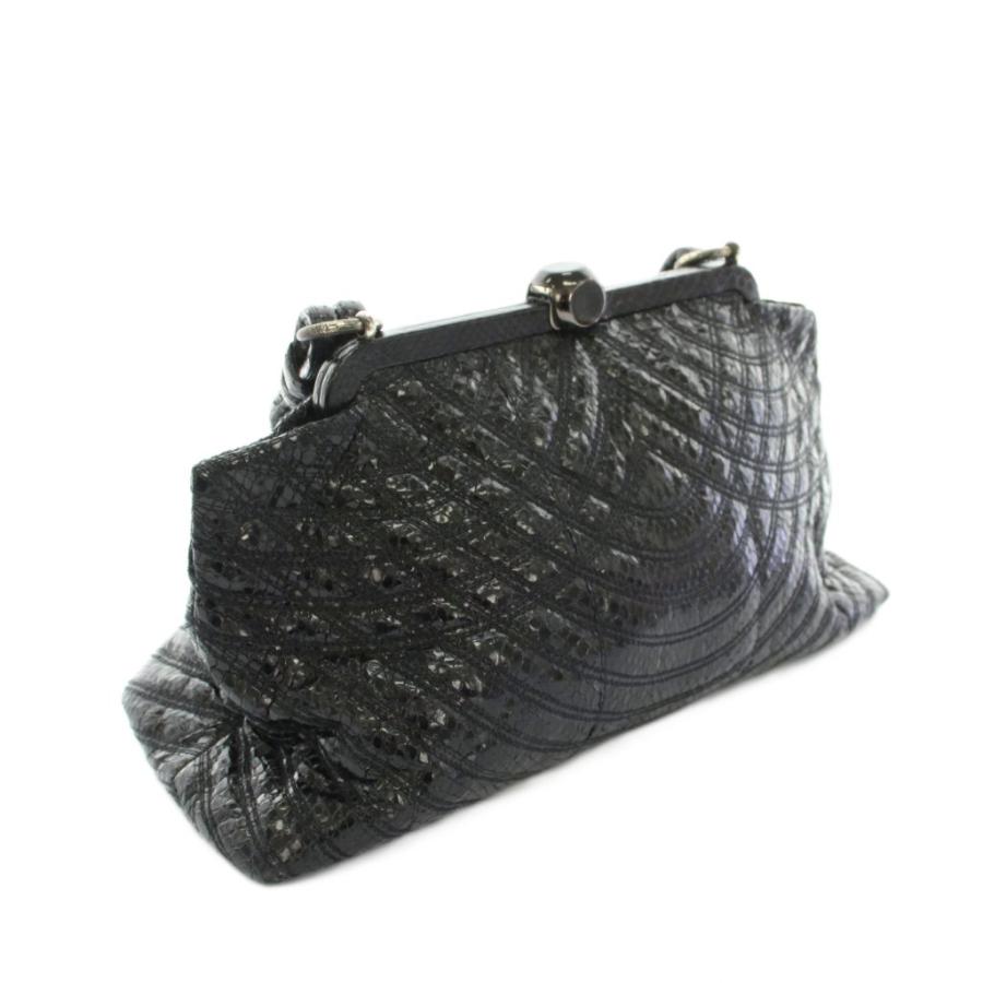 【中古】ボッテガヴェネタ ワンハンドルバッグ ハンドバッグ パイソンレザー 黒 ブラック 145584 ■OH レディース BOTTEGA VENETA（ボッテガ・ヴェネタ） ワンハンドルバッグ