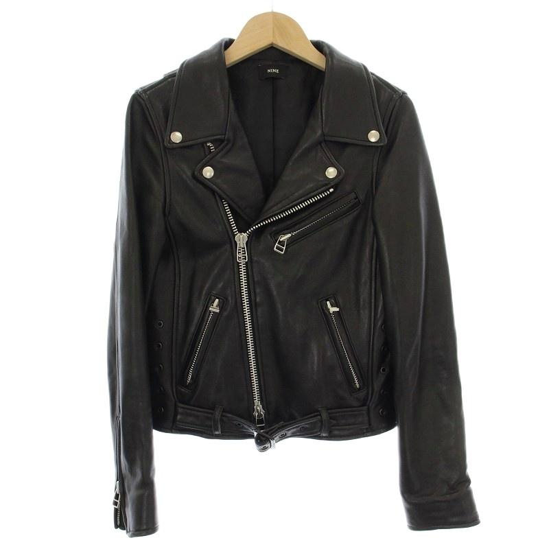 NINE ブラック ライダースジャケット　羊革 ナイン NINE ライダースジャケット ダブル ラムレザー 羊革 0 黒